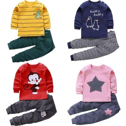 Girl Pajama Sets Boy Baby Sleepwear Cotton Long Sleeve Pijamas Autumn Nightgown Kids Clothes Pyjama Bebe Tops Pants 2pcs