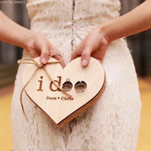 Promotion 1pcs Custom Logo Wooden Ring Box Perpsonal Engagement Marriage Proposal Wedding Day Handmade Forest Ring Pillow