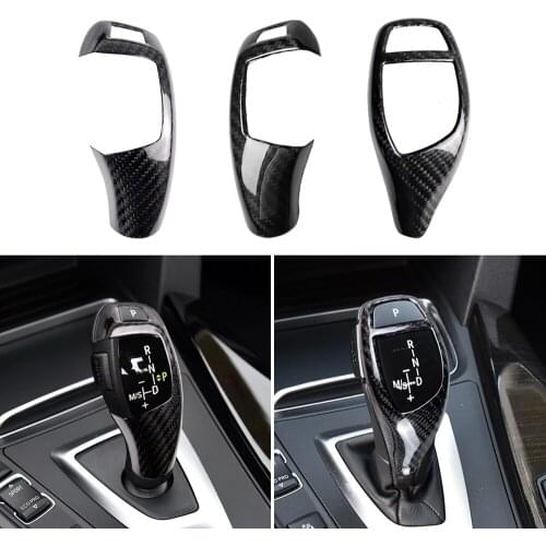 Car Styling Real Carbon Fiber Gear Shift Handle Sleeve Button Cover Stickers Trim For BMW F20 F30 F10 F32 F25 X5 F15 X6 F16