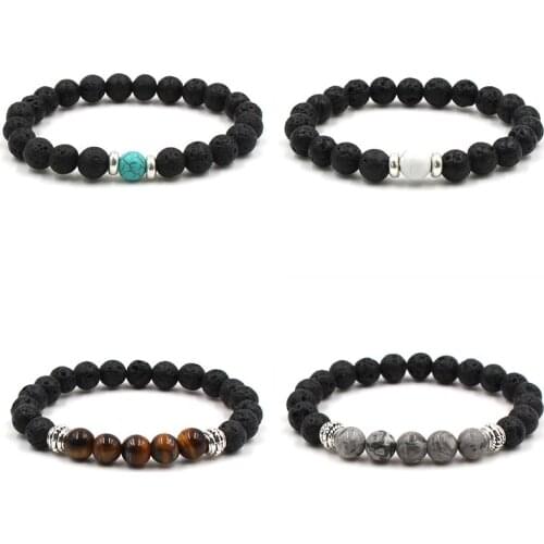 8MM Black Lava Stone Beads Bracelet DIY Aromatherapy Essential Oil Diffuser Bracelet White Green Stone Strand Jewelry