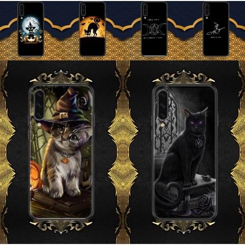 Magic Witch Cat Halloween Phone case For Samsung Galaxy A 3 5 7 8 10 20 21 30 40 50 51 70 71 E S 2016 2018 4G black silicone
