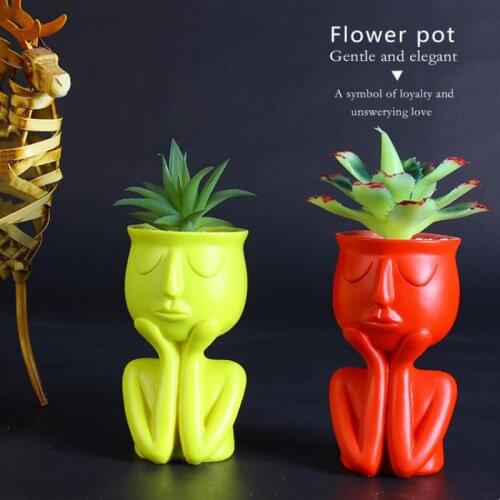 Human Resin Flower Pot Mini Cute Creative Vase Resin Crafts Planter Pot Home Office Desktop Decorations Micro Landscape Decor