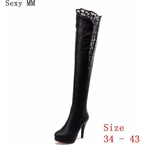 Spring Autumn Winter High Heel Women Over the Knee Boots Woman Thigh High Leather Boots botas Plus Size 34-40 41 42 43