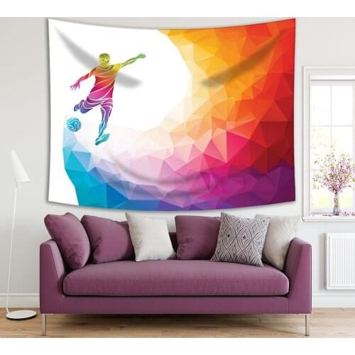 Tapestry Football Player Kicks The Ball Creative Soccer Player Colored Yellow Orange White
