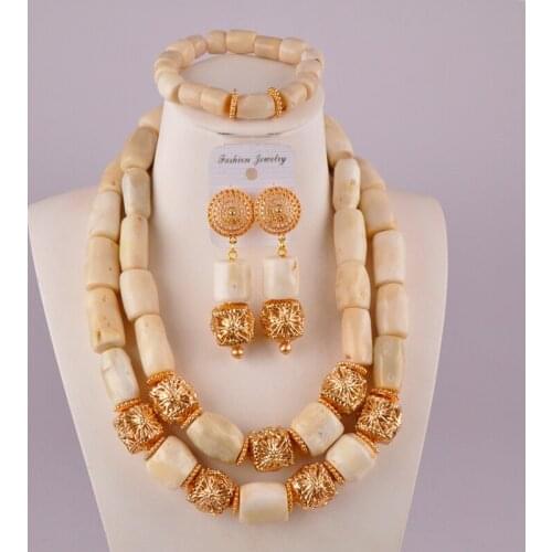 Graceful white nigerian wedding coral beads jewelry set african necklace coral set C21-37-02