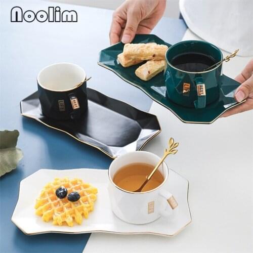 Ceramic Coffee Mug Light Luxury Afternoon Tea Cup with Saucer Set Porcelain Breakfast Milk Cup Dessert Cake Tray Drinkware 210ML
