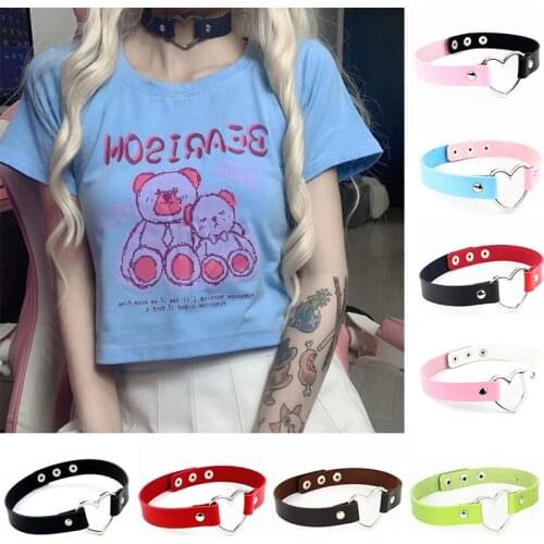 All-match 16 Colors Harajuku Punk Heart Choker Necklace Sexy Wide PU Leather Dark Black Goth Choker Girls Women Cosplay Necklace