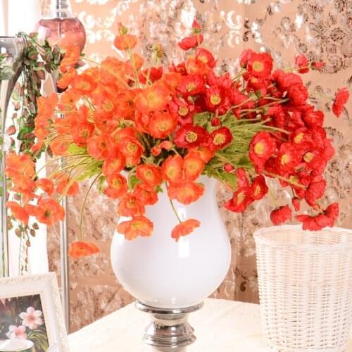 Beautiful Artificial Poppy Silk Flower 4 Heads Fake Poppy Long Bouquet DIY Home Garden Wedding Decoration Fake Flowers