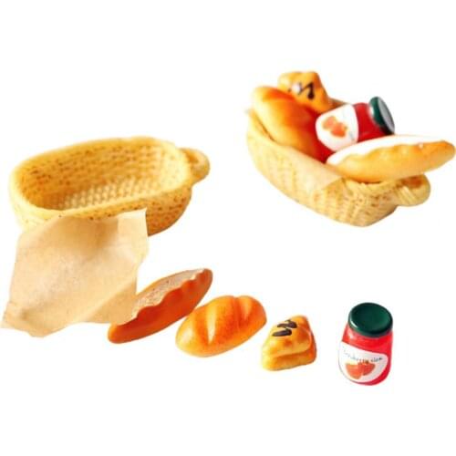 Miniature Food Toy Mini Jam Bread Basket Set Dollhouse Decoration Accessory