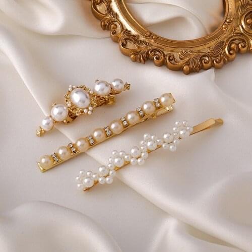 Trendy Romantic Imitation Pearl Barrette Hair Clips for Women Rhinestone Hair Pins Wedding Hair Accessories Hair Jewelry MS255