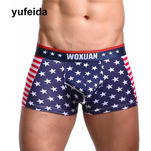 Mens Underwear Boxers American Flag Sexy Male Gay Sissy Panties Boxer Shorts Trunks Underpants U Convex Pouch Cueca Masculina