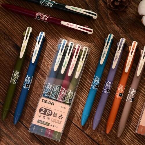 4pcs Morandi Ink Gel Pens Set 2 Refills In 1 Multi Function Writing Drawing Marker Liner School Student Teacher Supplies H6752