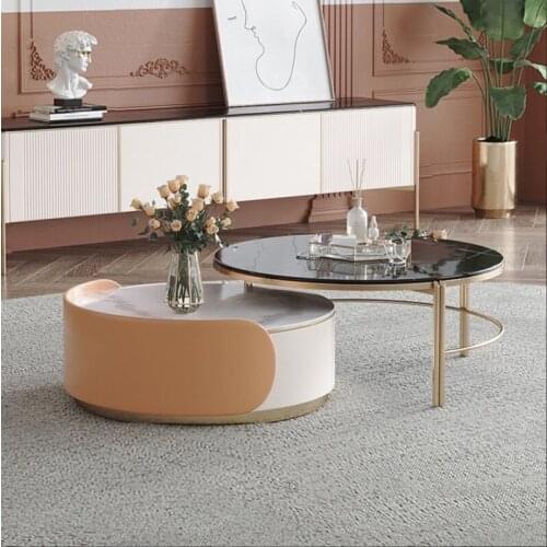 Round rock plate tea table combination, living room, household, small household, scalable and creative storage tea table