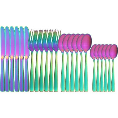 Matte Stainless Steel Cutlery Set 24Pcs Colorful Dinnerware Knife Fork Coffee Spoon Dinner Silverware Home Kitchen Tableware Set