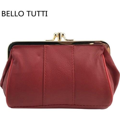 BELLO TUTTI 2021 New Women Mini Coin Purses Genuine Leather Sheepskin Men Metal Hasp Short Key Wallets Card&ID Holder Money Clip