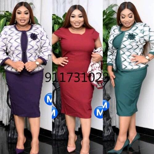 2021 Autumn New Hot Sale African Turkey Style Plus Size High Quality Beading Printed Coat And Dress Suit For Women