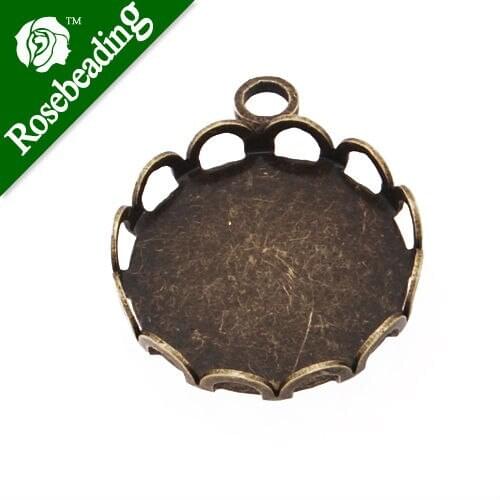 New style Antique Bronze Plated Copper Flower Pendant trays,base metal bezel,cabochon settings,sold 20pcs per pkg