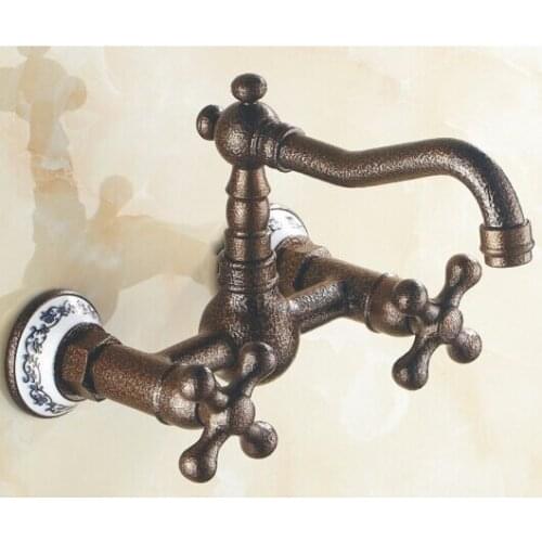 Wholesale Wall Mounted Bathroom antique bronze faucet Dual Handle basin faucet with porcelain RB1047