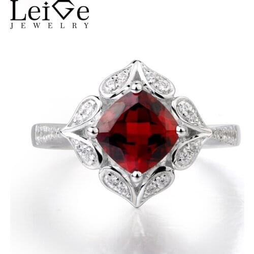 Leige Jewelry Natural Red Garnet Ring Garnet Promise Ring Solid 925 Sterling Silver Vintage Ring Red Gemstone January Birthstone