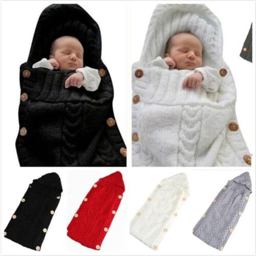 Newborn Baby Swaddle Blanket Toddler Kids Chunky Knit Solid Color Hooded Cap Sleeping Bag Sack Stroller Wrap 0-12 Months