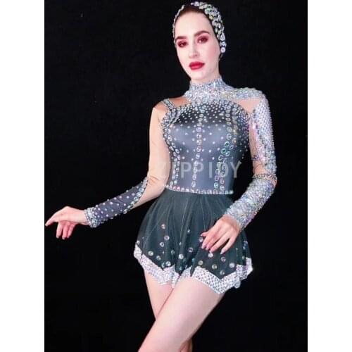 Sexy Multi-color Rhinestones Long Sleeves Black Dress DS Dance Outfit Birthday Celebrate Dress Women Singer Stage Dress