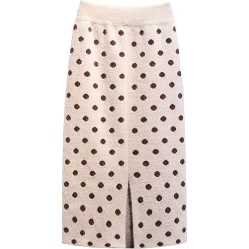 Thick Autumn Winter Ladies Skirts Mink Cashmere High Elastic Polk Dot Long Knitted Sweater Skirt Warm Female black pencil skirt