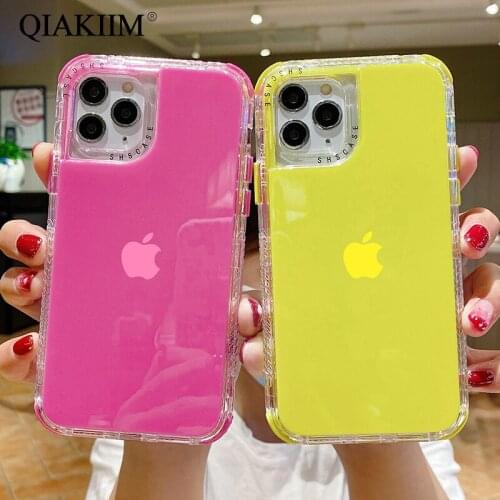 Candy Color Shockproof Bumper Phone Case For iPhone 12 11 Pro Max XR X XS 7 8 6 Plus SE 2020 3 in 1 Transparent Soft Back Cover