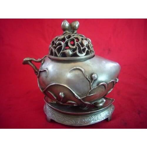 Rare Distinctive Old QingDynasty silver censer/ incense stove,Elegant sculpture,with mark,Free shipping