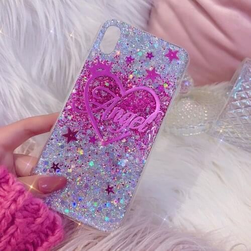 Luxury Customize Name Letter Glitter Star Heart Crown Soft Phone Case For iPhone 7 7plus 8 8Plus 11 12 Mini Pro X XR XS Max