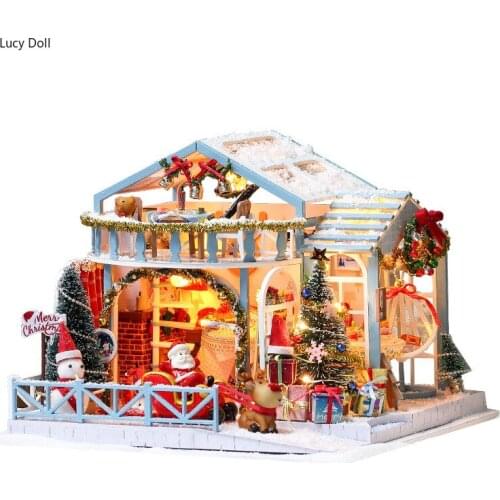 Christmas Snow Night DIY Dollhouse With Furniture For Dolls Creative Mini World Doll House Handmade House Girl Christmas Gift
