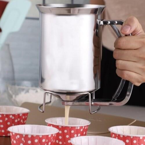 Handheld Pancake Batter Dispenser with Lid Stainless Steel Professional Batter Funnel Kitchen Tool for Baking Cake Cupcakes