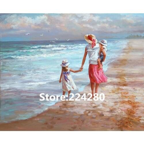 Needlework,for embroidery,DIY 14CT Unprinted Cross stitch kits Seaside mother daughter scenery Cross-Stitching decor crafts
