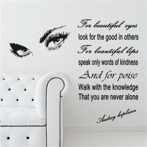 Removable Decor Wall Sticker Audrey Hepburn Eyes Vinyl Wall Decal Quotes Art Bedroom Wallpaper Home Living Room adesivo NY-340