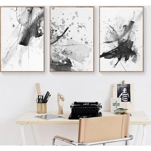 Nordic Fashion Abstract Ink Black and White Gray Printing Living Room Decoration Painting Porch Frameless Poster Canvas Wall Art