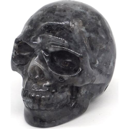 Skull Figurine Natural Larvikite Labradorite Crystal Carved Statue Realistic Feng Shui Healing Ornament Art Collectible 2"