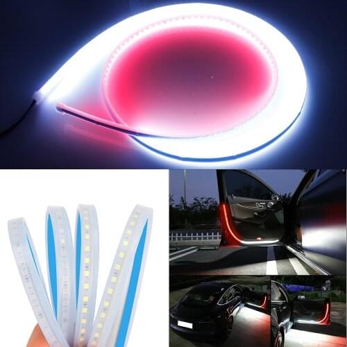 Car Interior Door Welcome Light LED Safety Warning Strobe Signal Lamp Strip 120cm Waterproof 12V Auto Decorative Ambient Lights