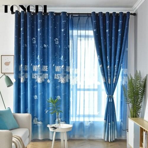 TONGDI Children Blackout Curtains Cartoon Universe Starry Sky Astronaut Print Luxury Decor For Home Bedroom Living Sleeping Room