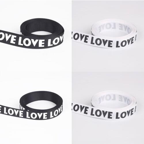 High Quality 5Yards/bag Black/White Width 2cm valentines printed grosgrain ribbon love heart ribbon gift packaging ribbons