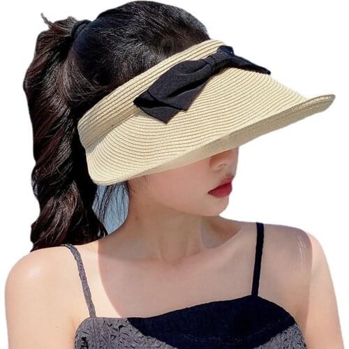 Female Visor Cap, Ladies Bowknot Sun Hat Bucket Hat Fisherman Cap for Summer, Khaki/Black/Coffee caps for women
