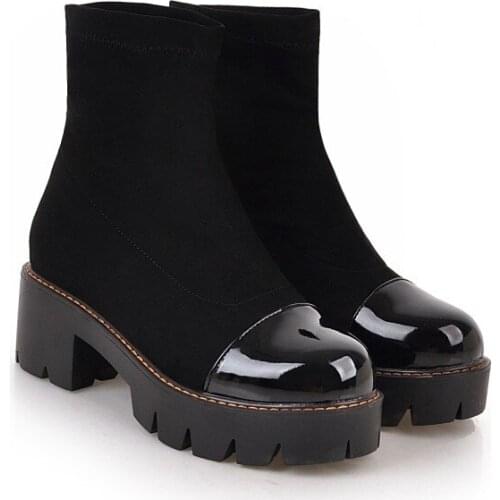 Big Size 9 10 11 12 boots women shoes ankle boots for women ladies boots Stitching with round head waterproof platform