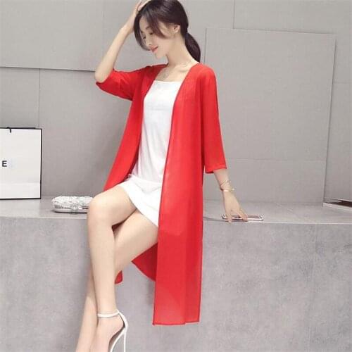 Beach Vacation Women Chiffon Coats 2020 Summer Three Quarter Sleeves Kimono Shirt Causal All-Match Plus Size Sunscreen clothes