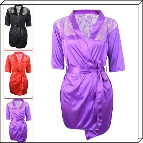 1Set Red Black Purple Colors Silk Lace Sleepwear Sexy Lingerie Intimate Robe Night Gown Hot 3Colors