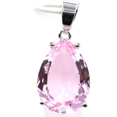 27x13mm SheCrown Jewelry Set Drop 18x13mm Pink Kunzite Gift For Girls Silver Pendant Earrings