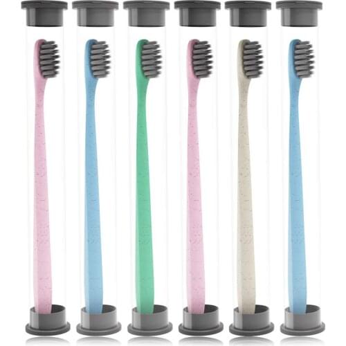 4Pcs Family Pack Eco-Friendly Small Head Wheat Straw Toothbrush, Bamboo Charcoal Soft Bristles Toothbrush for Kids and Adults