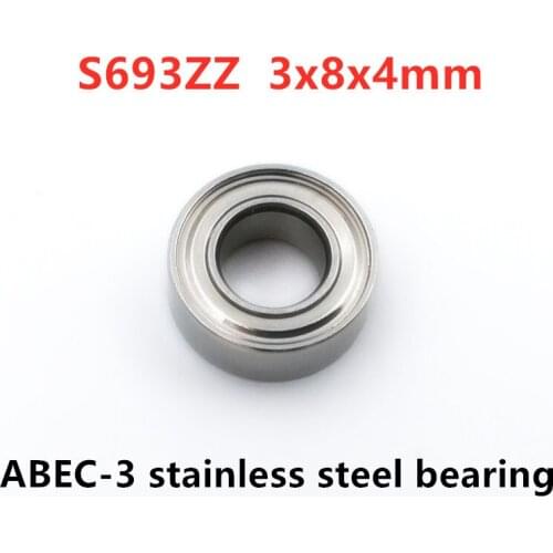 50pcs stainless steel bearing S693ZZ 3*8*4 mm ABEC-3 miniature deep groove ball bearings S693 -2Z 3mmx8mmx4mm