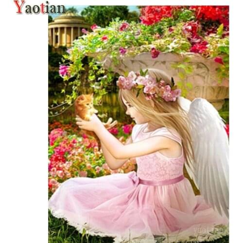 5D Diamond Painting Full Drill Square Angel Girl Cat Garden Diamond Embroidery Cross Stitch Kit Rhinestones Home Decoration Gift