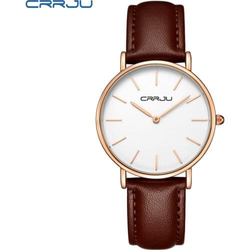 CRRJU Super slim Watches Women Fashion Watch New Elegant Dress Leather Strap Ultra Slim Wrist Watch Montre Femme Reloj Mujer