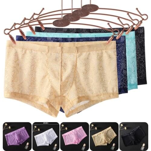 Ice Silk Breathable Underwear U Convex Men Underwear Sexy Mens Boxer Breathable Soft Male Mens Lace Transparent Boxer Shorts