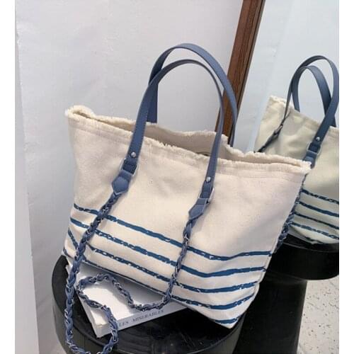 Canvas Tote Bag Women Designer Handbags Shoppers 2021 Fashion Casual Japanese Style Large Capacity Stripe Students Shoulder Bags