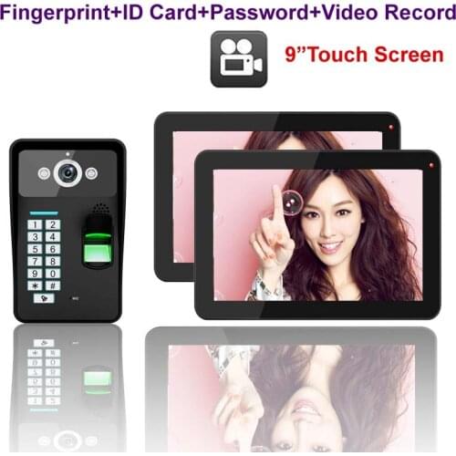 MOUNTAINONE intercom 9" Touch Key Video Door Phone w/t Video Recording,1000TVL Outdoor Camera FingerprintPassword&ID Card unlock